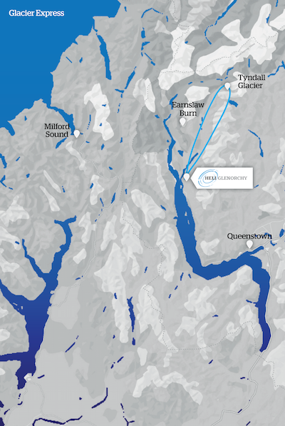 Glenorchy glacier express helicopter route map jpg