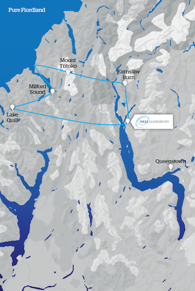 Pure fiordland helicopter flight route map