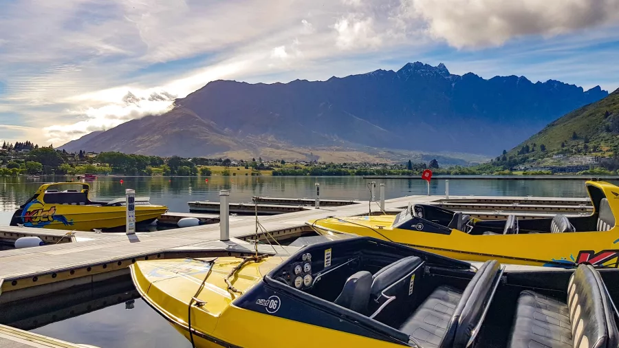 KJet jet boats docked on Lake Whakatipu in Queenstown