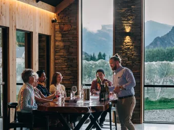 Guided Pinot Noir tasting session at Kinross with vineyard views in Gibbston Valley