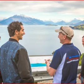 Pure Glenorchy guide shares stories with guests above Lake Wakatipu on Lord of the Rings tour