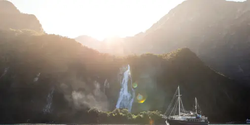 Milford wanderer bowen falls sunset
