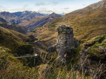 Lighthouse Rock towering above the road in Skippers Canyon