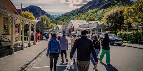 Middle Earth tour group exploring historic Arrowtown near Queenstown