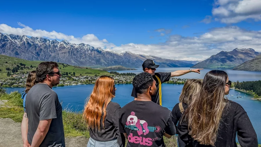 Tour guide pointing out key LOTR filming locations near Queenstown