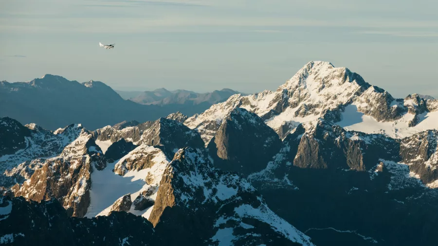 Scenic flight by True South over snow-covered peaks of the Southern Alps