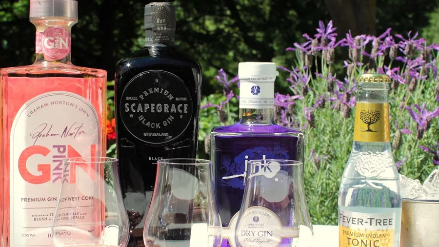 Gin tasting flight with Scapegrace and Juno bottles at The Winery in Arrowtown