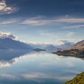 Lake Wakatipu and the road to Paradise seen from Bennetts Bluff Viewpoint in Queenstown