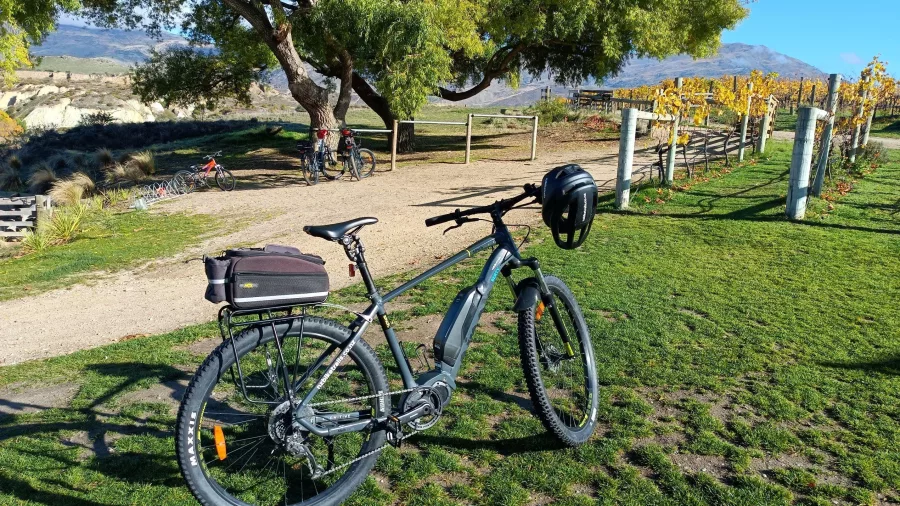 E-bike parked at the finish area of the Lake Dunstan Trail in Clyde.