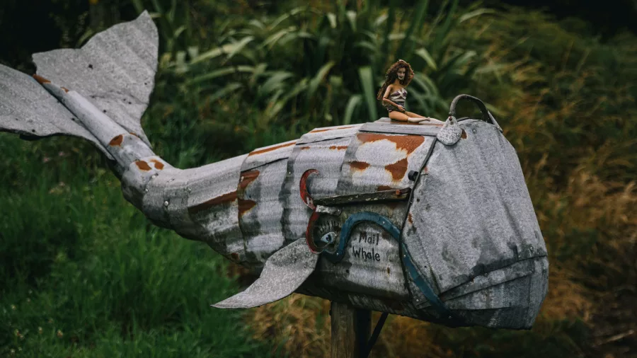 Handcrafted whale sculpture at The Lost Gypsy in Papatowai