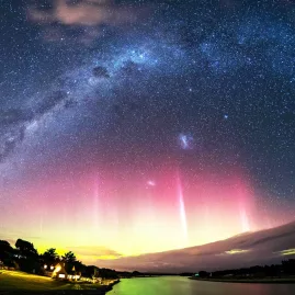 Southern Lights over the Oreti River in Invercargill, Southland New Zealand