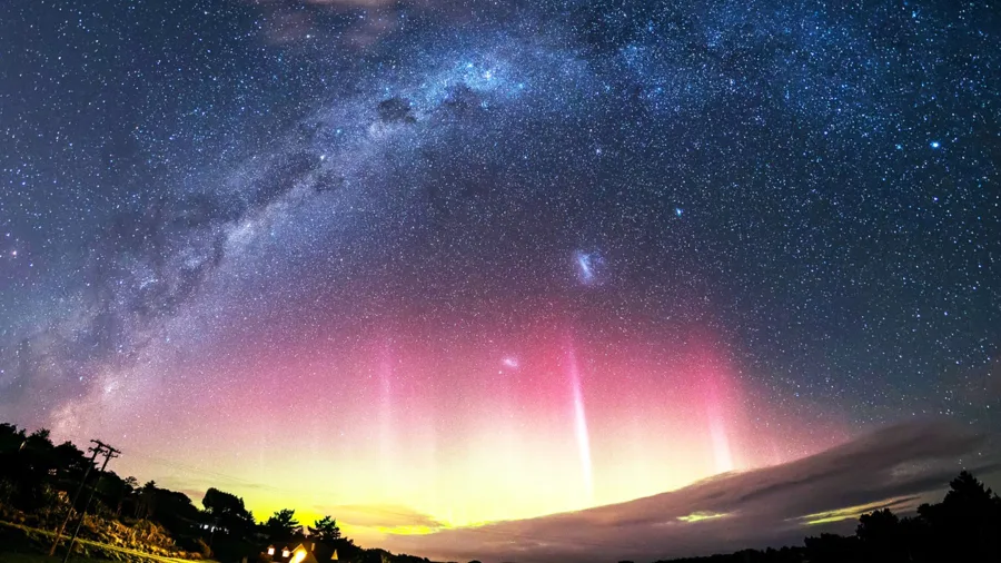 Southern Lights over the Oreti River in Invercargill, Southland New Zealand