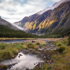 Sunrise over Eglinton Valley on the Milford Road in Southland, New Zealand