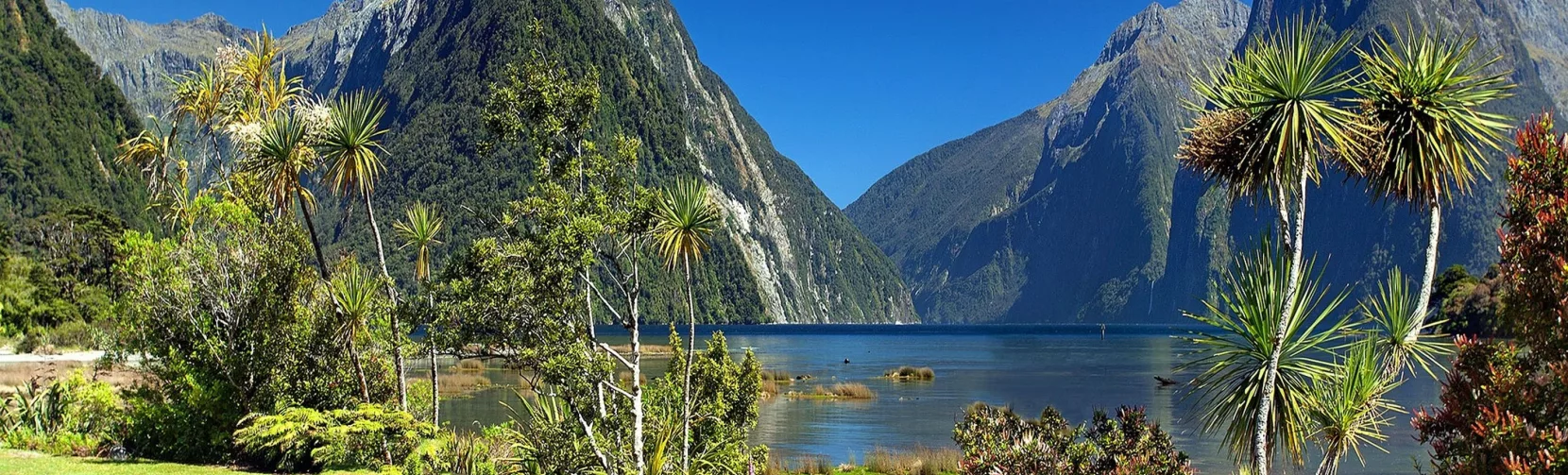 Mitre Peak on a clear day at Milford Sound Piopiotahi, Fiordland National Park, New Zealand