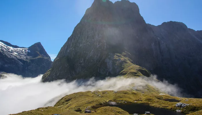 Mountain peaks along the Milford Track in Fiordland National Park, Southland New Zealand