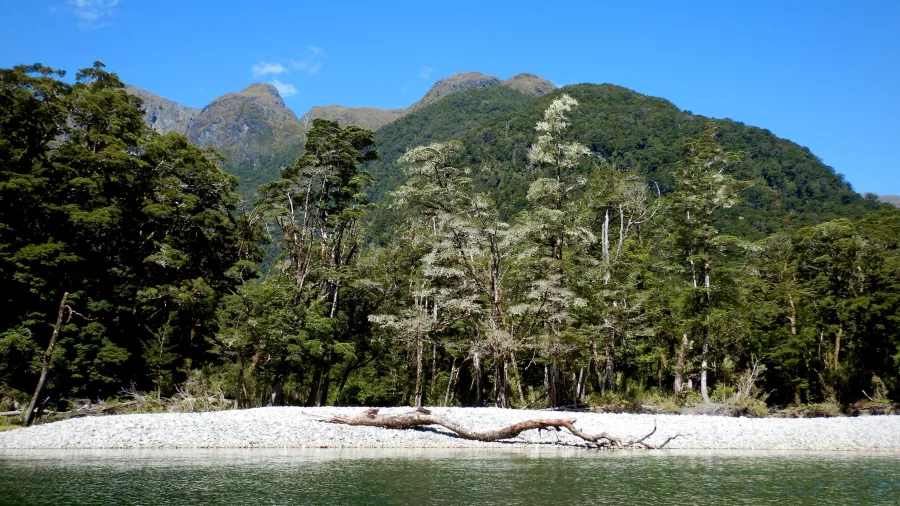 Lake and mountain scenery along the Milford Track, Southland New Zealand