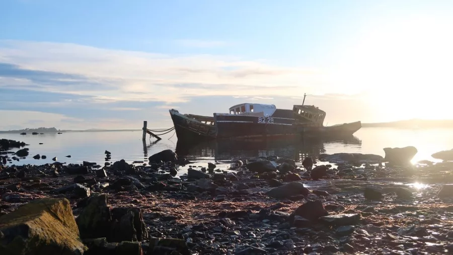 Old shipwrecks resting in still waters near the Bluff ferry terminal, gateway to Stewart Island.