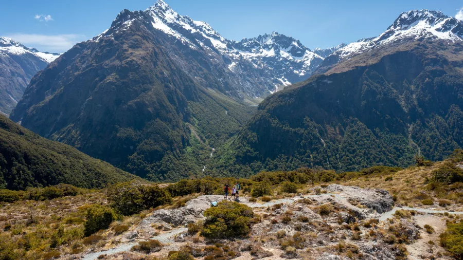Scenic view from Key Summit overlooking Lake Marian on the Routeburn Track.