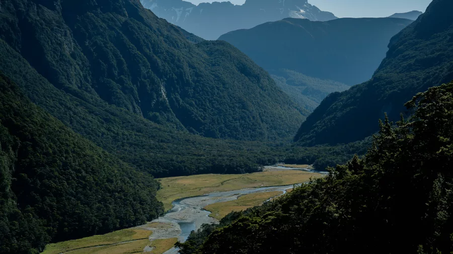 Routeburn Flats valley view from the Routeburn Track, Fiordland National Park