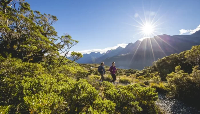 Hikers on the Routeburn Track near Key Summit in Fiordland