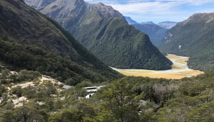 Routeburn Flats viewed from the climb to Harris Saddle, Routeburn Track, New Zealand