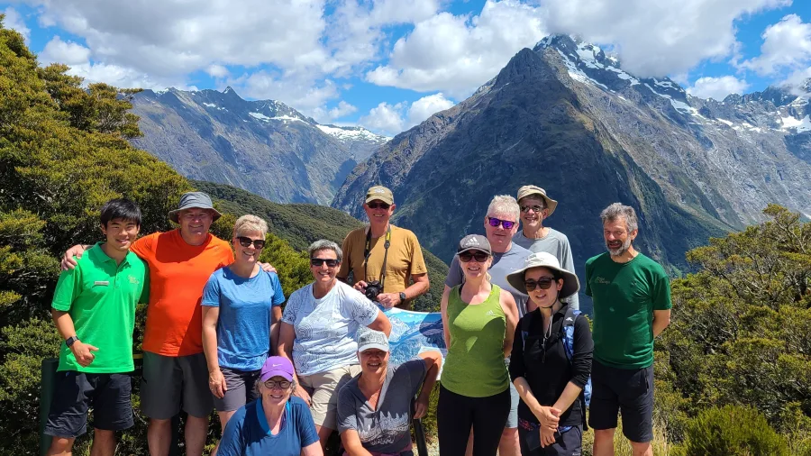 Guided walking group at Key Summit on the Routeburn Track