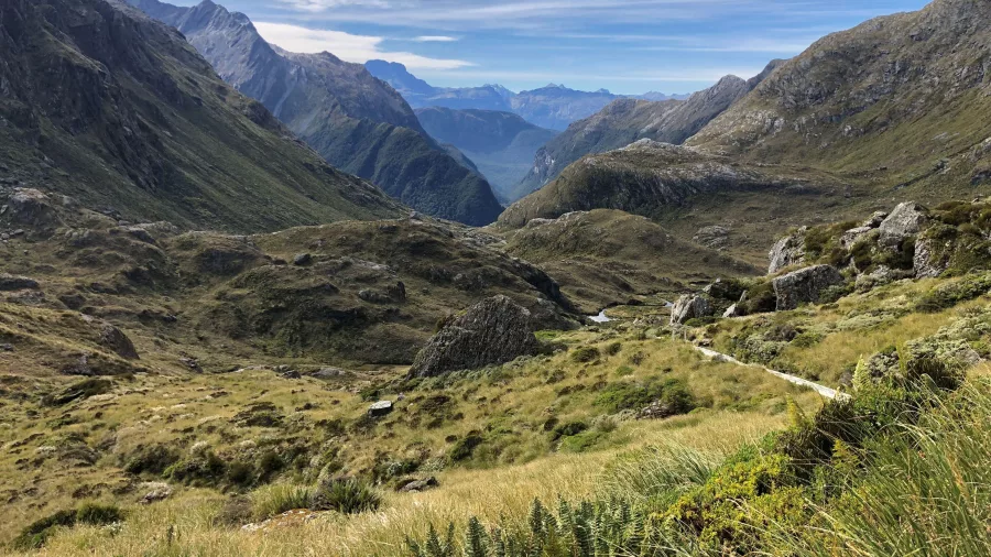 Alpine valley view from the Routeburn Track, New Zealand