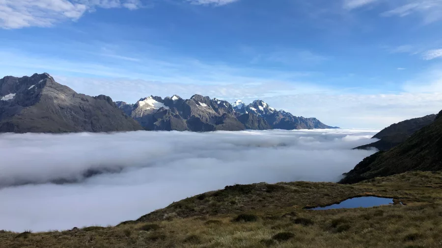 Mountain panorama with tarns on the Routeburn Track, New Zealand