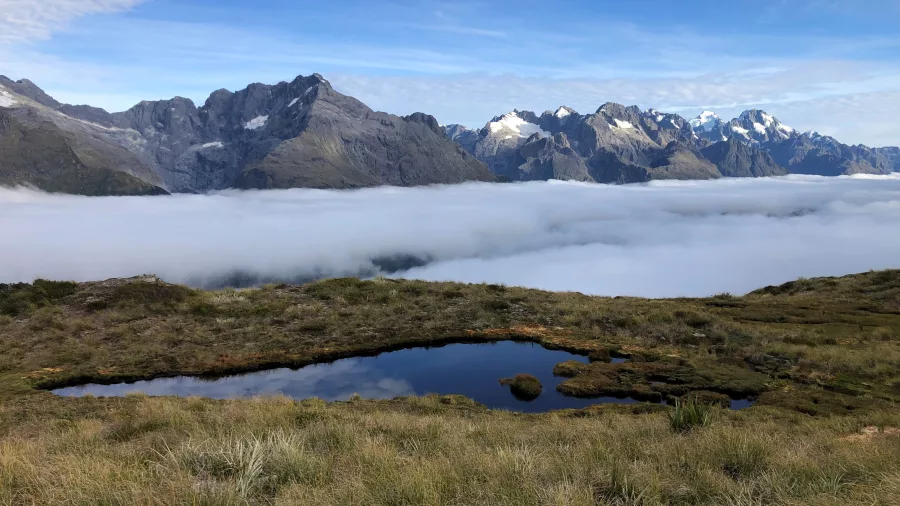 Alpine tarns with mountain backdrop on the Routeburn Track, New Zealand