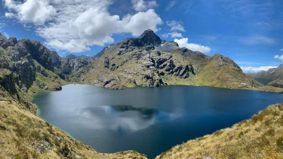 Panoramic view of Lake Harris on the Routeburn Track
