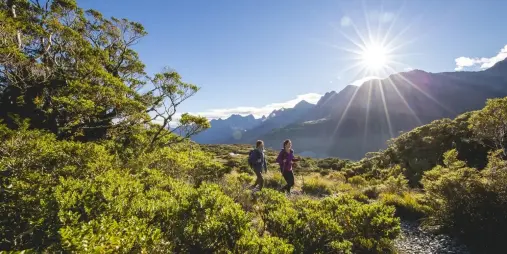 Hikers on the Routeburn Track near Key Summit in Fiordland