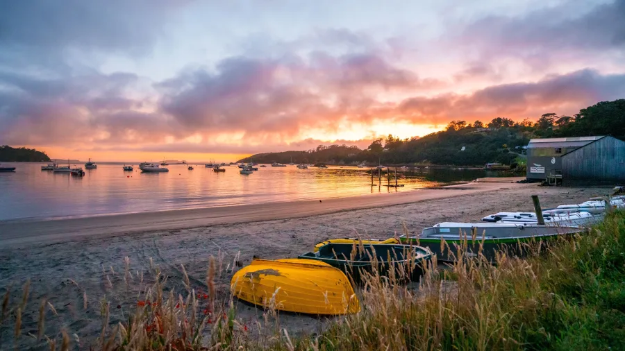 Sunset over Halfmoon Bay and Oban on Stewart Island Rakiura New Zealand