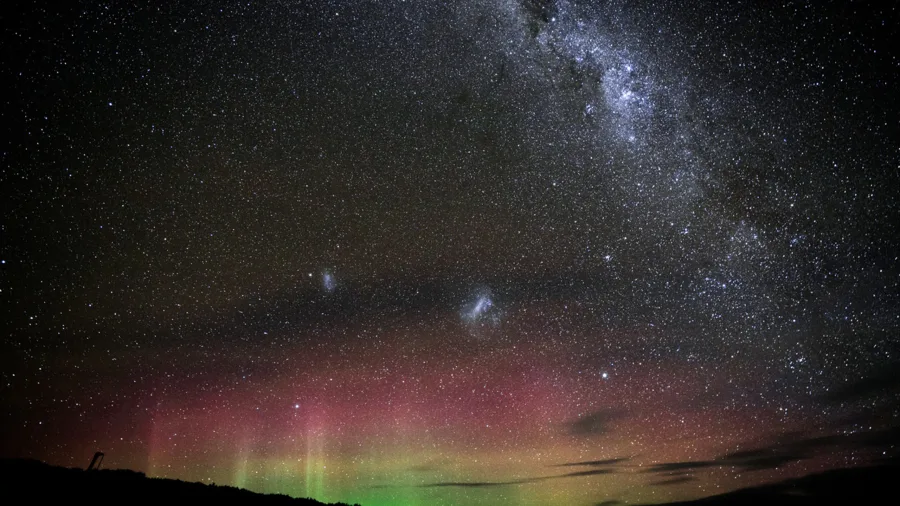Aurora Australis and Milky Way above Stewart Island, New Zealand