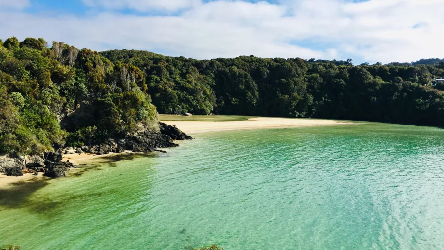 Crystal-clear waters and golden sand at Bathing Beach, Stewart Island