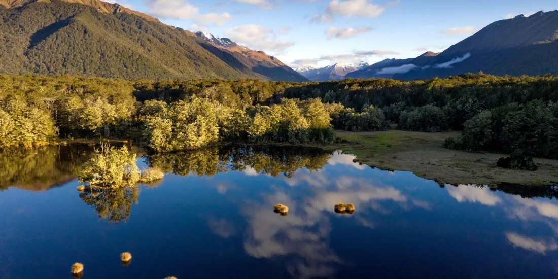 Aerial view of Mavora Lakes in Southland New Zealand