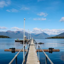 Te Anau Downs jetty overlooking Lake Te Anau, Southland New Zealand