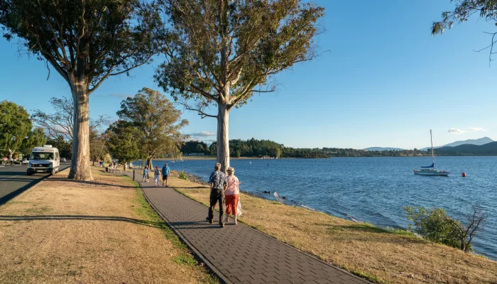 Lake Te Anau lakefront promenade in Southland New Zealand