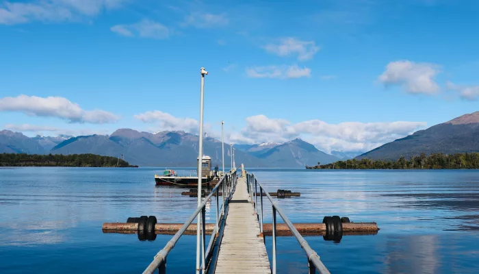 Te Anau Downs jetty overlooking Lake Te Anau, Southland New Zealand