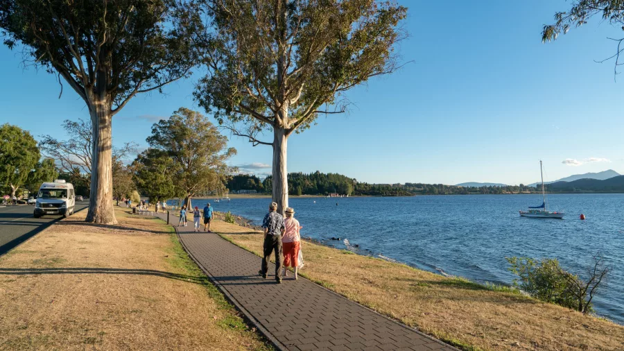 Lake Te Anau lakefront promenade in Southland New Zealand