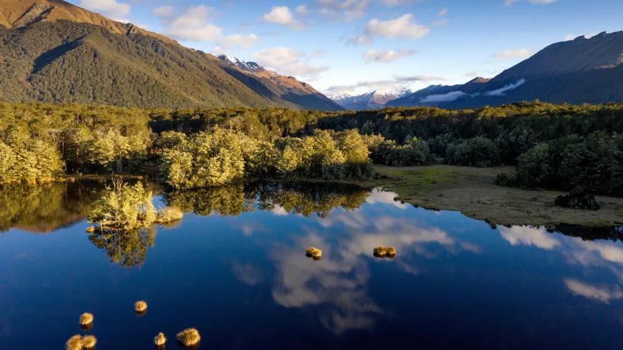 Aerial view of Mavora Lakes in Southland New Zealand