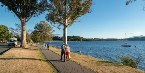 Lake Te Anau lakefront promenade in Southland New Zealand