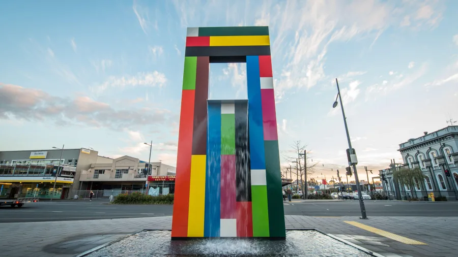 Tongue of the Dog Sculpture outside the Waikato Museum in Hamilton, New Zealand.