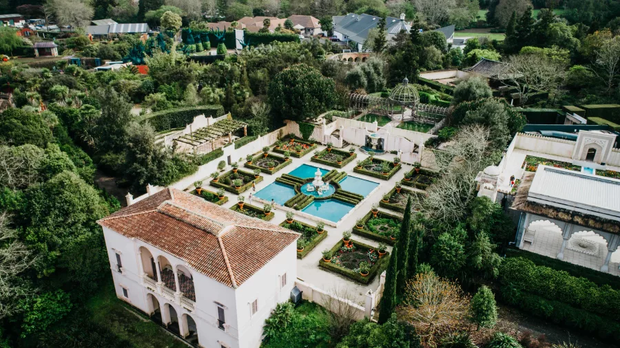 Aerial view of the Italian Renaissance Garden at Hamilton Gardens in Waikato