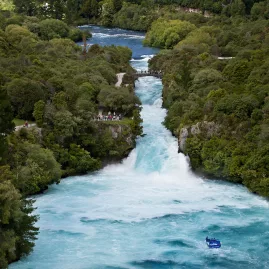 Jet boat at Huka Falls near Taupō, New Zealand