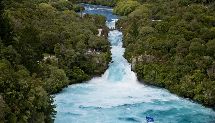 Jet boat at Huka Falls near Taupō, New Zealand