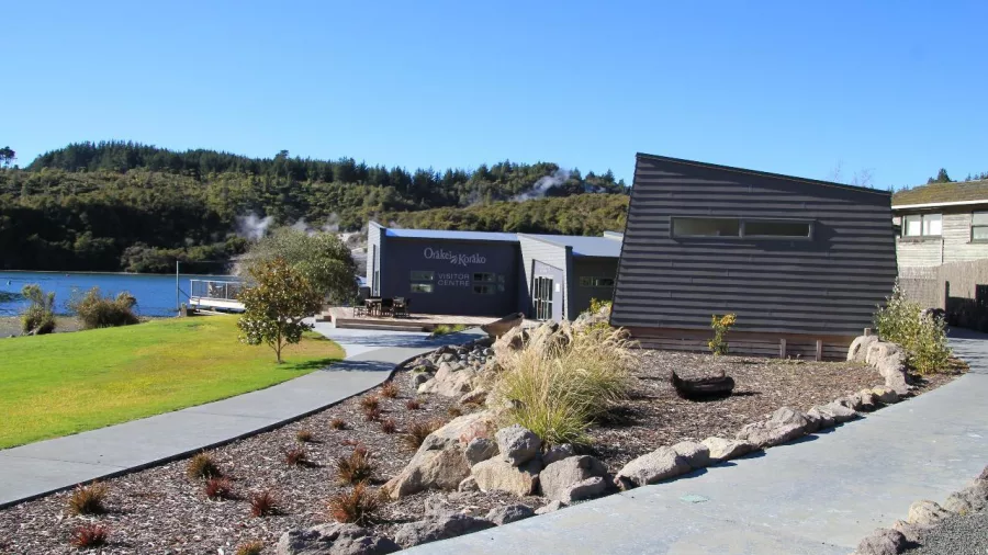 Modern Visitor Centre at Orakei Korako on the edge of Lake Ohakuri