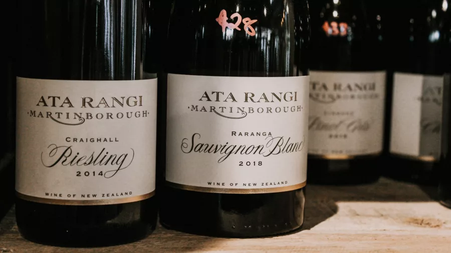 Bottles of Ata Rangi wines at a cellar in Martinborough