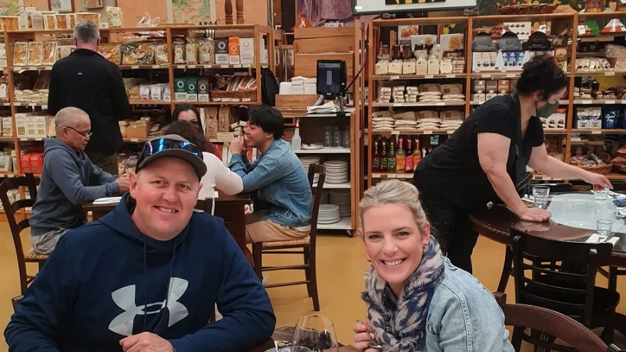 ared and Sarah enjoying wine and dessert at La Bella Italia during the Wellington Foodie Tour