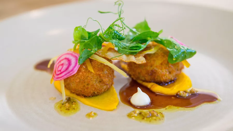 Gourmet lunch dish served at Wharekauhau Lodge near Wellington