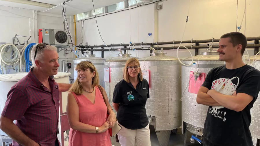 Group touring the fermentation room at Abandoned Brewery in Wellington